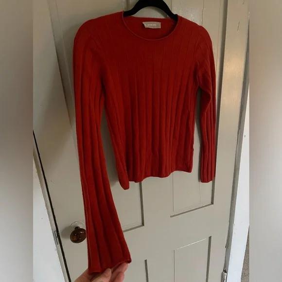 Everlane Vibrant Orange Red Ribbed Sweater Wool Comfy Stretchy NWOT Cute - Picture 6 of 14